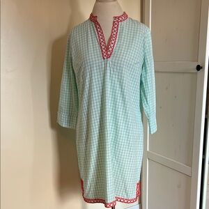 Haley and the Hound Gingham Tunic Swim Cover Up - Mint & Coral - Size Large